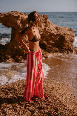 PANTAL?N PAREO TUL ESTAMPADO RAYAS / Rojo / Coral