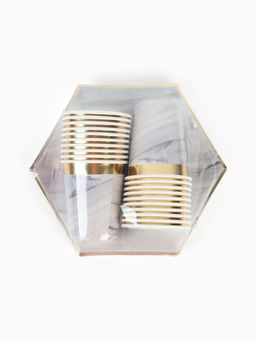 Посуда одноразовая бумажная на 20 персон, 40 предметов, мрамор белый