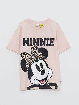 Bisiklet Yaka Minnie Mouse Bask?l? K?sa Kollu K?z ?ocuk Ti??rt