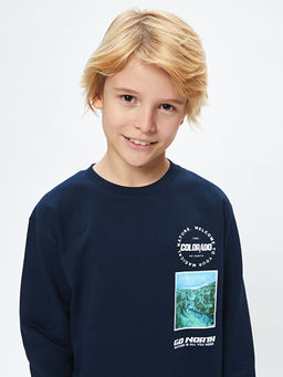 Rahat Kal?p Bisiklet Yaka Bask?l? Erkek ?ocuk Sweatshirt