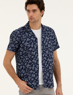 Темно-синяя рубашка стандартного кроя с коротким рукавом - Cacharel фото 3