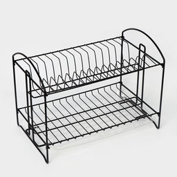 Сушилка для посуды с поддоном 2-х ярусная, разборная, 39.5×24×29.5 см, чёрная