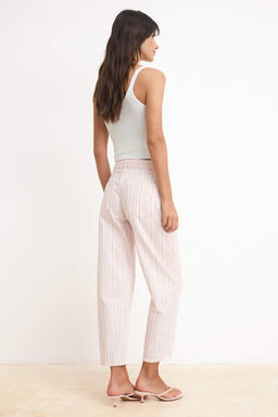 Cok Renkli DOKUMLU Cizgili Bask?l? %100 Pamuk Yuksek Bel Barrel Jeans TWOSS26JE00227 - Trendyolmilla фото 4