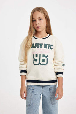 Школьная толстовка с v-образным вырезом и принтом для девочек - Defacto фото 3