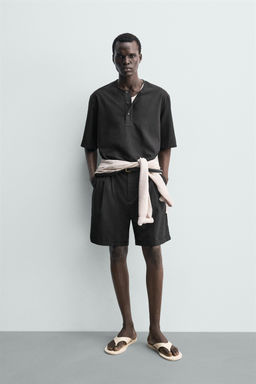 CAMISA POLO CON LINO / Negro