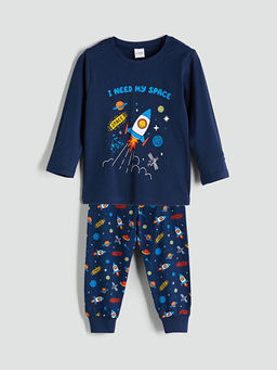Uzun Kollu Bask?l? Erkek ?ocuk Pijama Tak?m?
