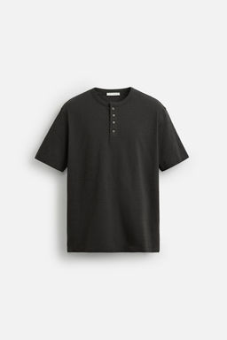 STRIPED BUTTON NECK T-SHIRT - Zara фото 7