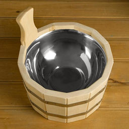 Шайка-ушат, бадья из липы, круглая, 3 л, нержавеющая вставка