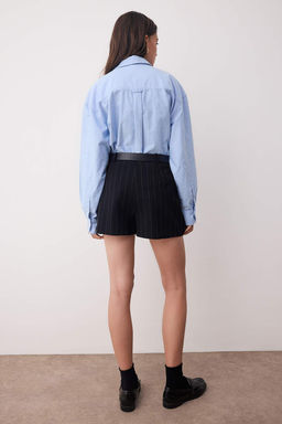 Lacivert Cizgili Mini Kemerli Sort Etek Sort & Bermuda TWOAW26SR00003 - Trendyolmilla фото 4