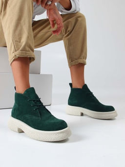 Ботинки 308.агатаw. зеленый замша / Байка