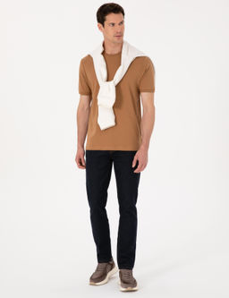 Kahverengi Regular Fit %100 Pamuk Bisiklet Yaka Basic T-shirt
