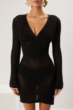 TRENDYOLMILLA Beyaz Mini Triko Triko Plaj Elbisesi TBESS25EL00004 фото 12
