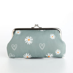 Косметичка женская на фермуаре, маленькая, с принтом Ромашки, зелёный - Simaland фото 2