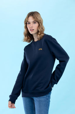 Lacivert Bisiklet Yaka Basic Sweatshirt