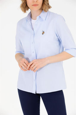 Женская голубая базовая рубашка с длинным рукавом - U.s. polo assn фото 13