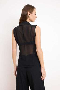 Siyah Onu Kumas Arkas? Sifon Dokuma Yelek TWOSS26YE00021 - Trendyolmilla фото 4