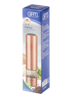 9149 GIPFEL Мельница электрическая TROPICA для соли и перца, 22 см. Цвет: медный. Материал: нержавеющая сталь, органическое стекло, керамика, пластик. Батарейки в комплект не входят, требуется 4 шт. "АА".