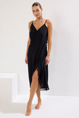 Siyah Dokuma Puskul Plaj Midi Elbise TBESS25EL00068 - Trendyolmilla фото 2