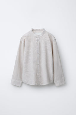 CAMISA RAYAS CON ALGOD?N Y LINO / Beige claro - Zara фото 2