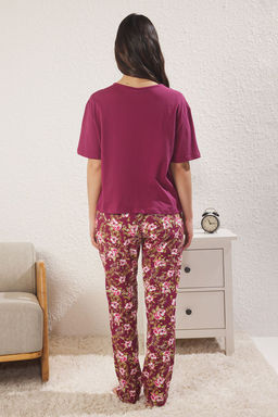 Trendyolmilla Fusya-Cok Renkli %100 Pamuklu Cicekli Orme Pijama Tak?m? THMSS24PT00230  фото 4