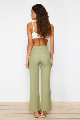 Yesil Straight/Duz Kesim Yuksek Bel Nervur Dikisli Dokuma Pantolon TWOSS21PL0093