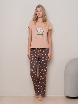 Пижама домашняя Indefini футболка и брюки из хлопка с принтом