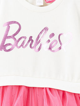 Bisiklet Yaka Uzun Kollu Barbie Bask?l? K?z Bebek Elbise