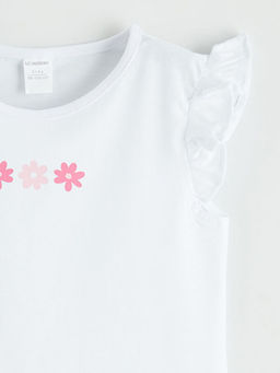 Bisiklet Yaka Bask?l? K?z ?ocuk Ti??rt