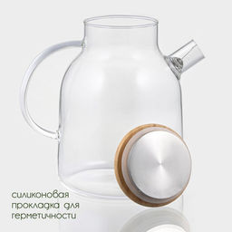 Заварочный чайник BellaTenero Эко, 1.8 л, с бамбуковой крышкой, металлический фильтр, стекло  фото 3