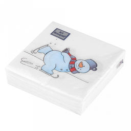 Салфетки бумажные Art Bouquet 20х20см, 2-х слойные, 30 штук в упаковке, 100% целлюлоза, Снеговик на коньках (Россия)  фото 3