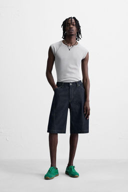 BAGGY FIT DENIM BERMUDA SHORTS WITH STITCHING