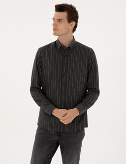 Antrasit _izgili Regular Fit Uzun Kollu G_mlek