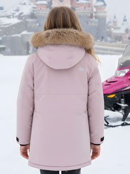 Парка зимняя подростковая для девочки с капюшоном и мехом розового цвета 9532R - Valianly фото 2