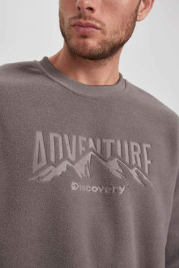 Флисовый свитшот Discovery Channel Relax Fit с круглым вырезом - Defacto фото 8