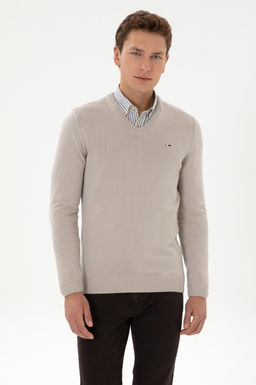 Erkek Slim Fit V Yaka Ta_ Basic Kazak