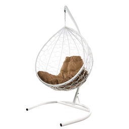 Кресло - кокон подвесное «Капля», 72×98×186 см, с искусственным ротангом, белое, с бежевой подушкой