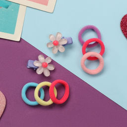 Цена за 6 шт. Набор для волос «Карамель», 10 резинок 1.5 см, 2 зажима 2.5 см, ромашки, сиреневый