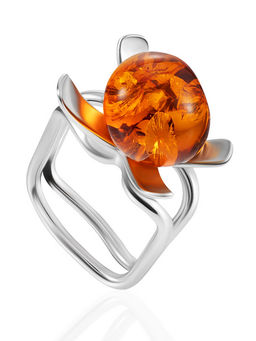 Квадратное кольцо с коньячным янтарём