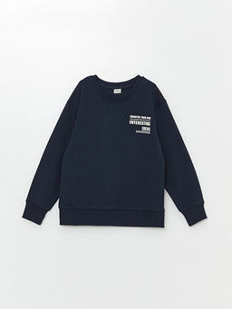 Bisiklet Yaka Bask?l? Uzun Kollu Erkek ?ocuk Sweatshirt