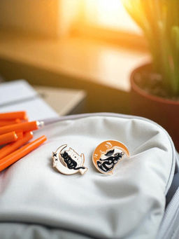 Набор значков (2 шт.) Коты на Луне, цветной в золоте