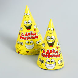 Набор бумажной посуды С днём рождения, смайлики: 6 тарелок, 6 стаканов, 6 колпаков, 1 гирлянда - Страна карнавалия фото 6