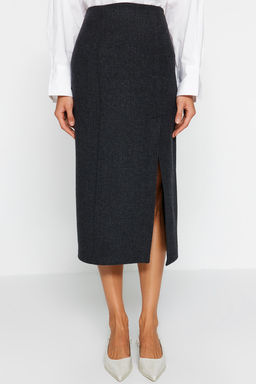 Siyah Kase Kumas Y?rtmac Detayl? Midi Dokuma Etek TWOAW24ET00231 - Trendyolmilla фото 4