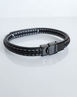 Браслет из стали на кожаном ремешке