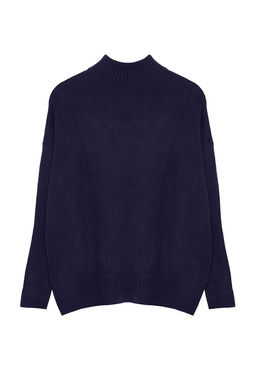 Lacivert Genis Kal?p Yumusak Dokulu Triko Kazak TWOAW23KZ00469