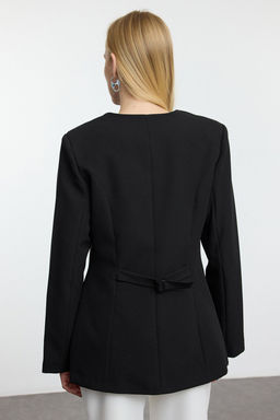 TRENDYOLMILLA Siyah Yuvarlak / Bisiklet Yakal? Fitted Bele Oturan Dokuma Blazer Ceket TWOAW25BC00009  фото 10