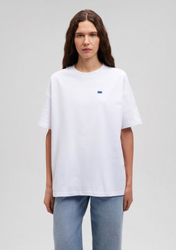 Bisiklet Yaka Basic Beyaz Tisort - Mavi фото 3