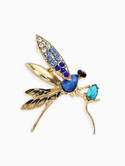 Брошь "Стрекоза" искристая, цвет сине-голубой в золоте