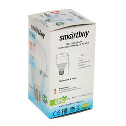 Цена за 2 шт. Лампа светодиодная Smartbuy, E27, A60, 11 Вт, 4000 К, дневной белый свет