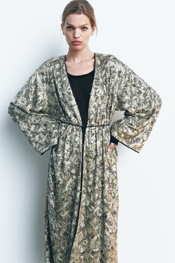 SEQUIN AND BEADED EMBROIDERED KIMONO