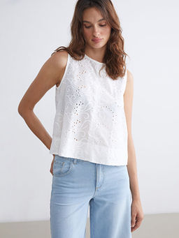 Bisiklet Yaka Ajurlu Brode Bluz